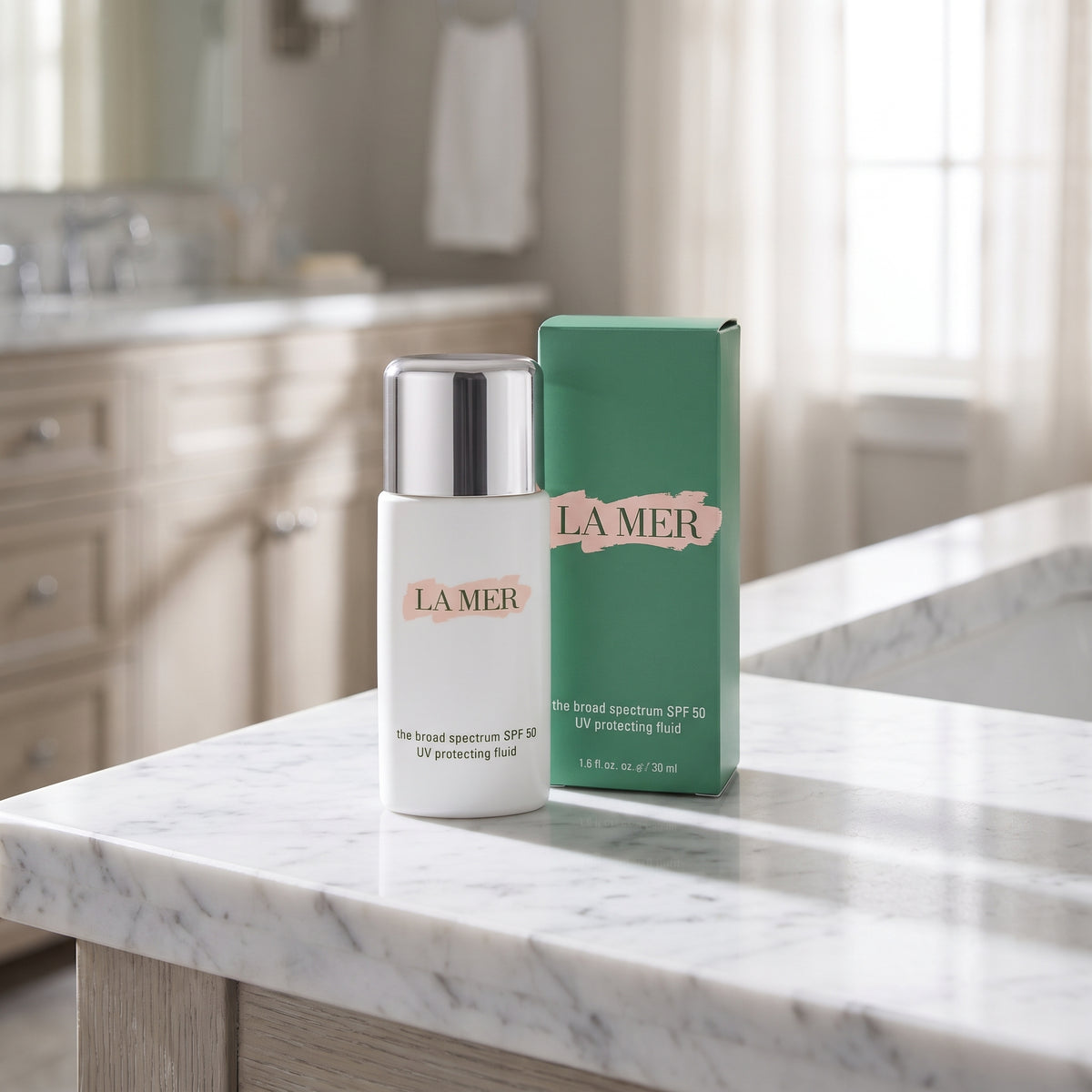 La Mer SPF 50, La Mer UV Protecting Fluid, La Mer sunscreen, La Mer SPF 50 50ml, La Mer 1.7 oz sunscreen, La Mer skincare, Broad Spectrum SPF 50, luxury sunscreen, facial sunscreen, UV protecting fluid