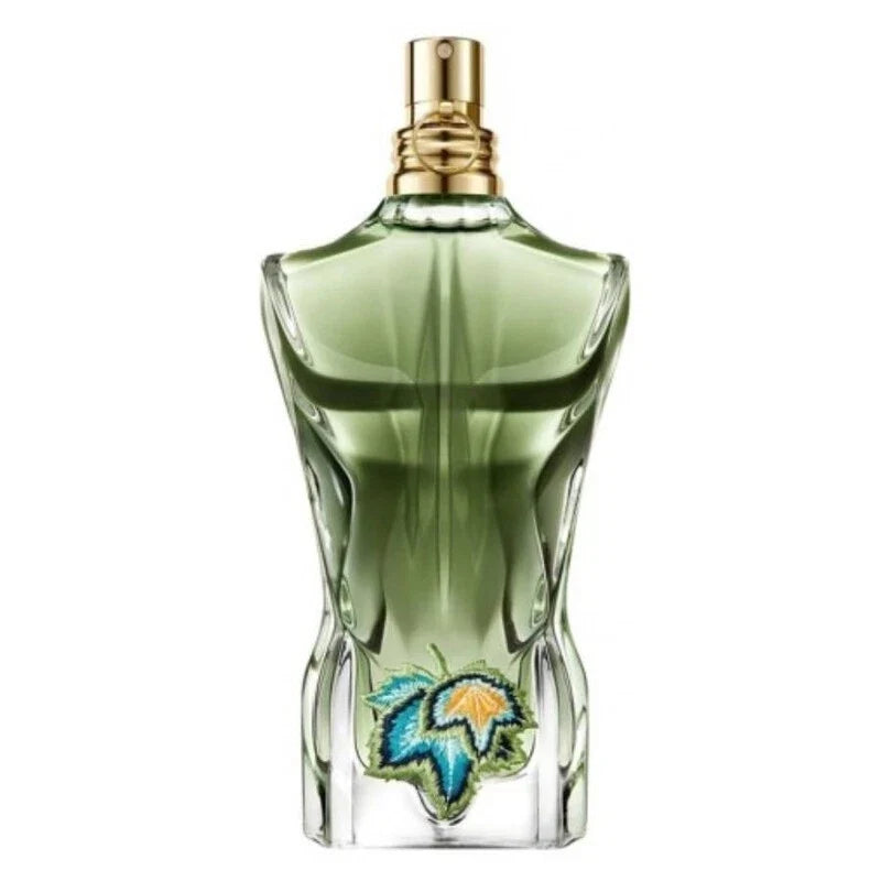 Perfume bottle with a gold cap on a white background